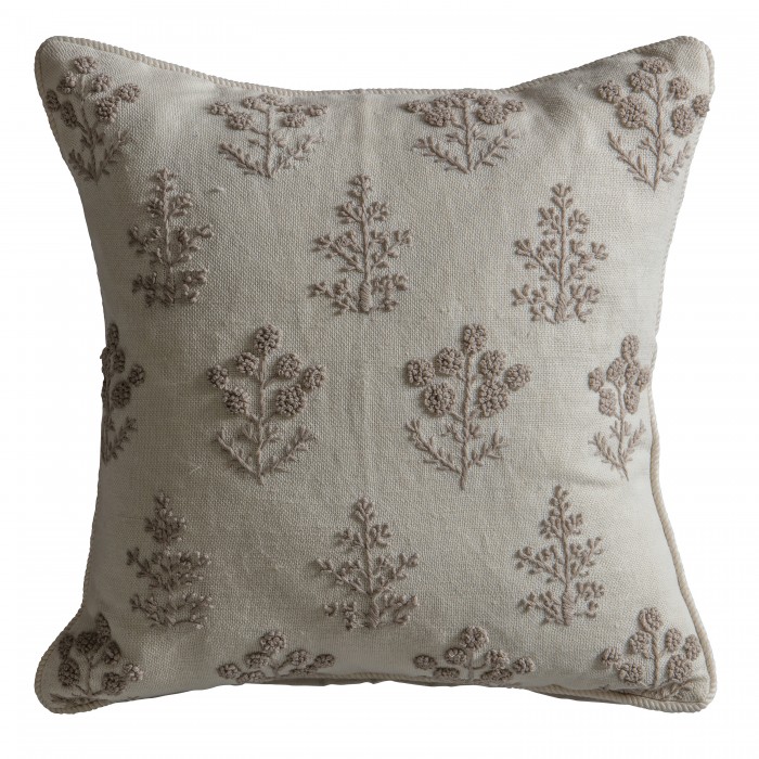 Floral Embroidered Cushion Natural