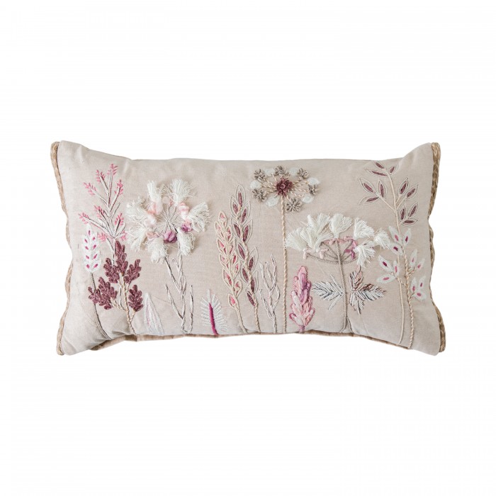 Amaryllis Embroidered Cushion Blush