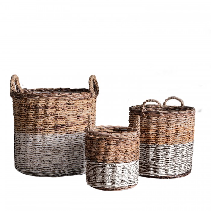 Ramon Set of 3 Baskets White and Natural