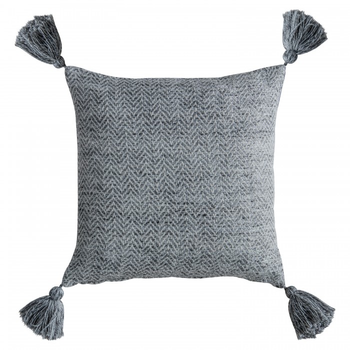 Herringbone PET Tassel Cushion Charcoal