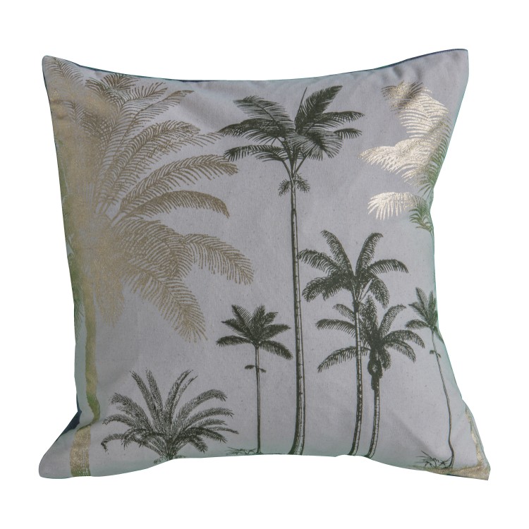 Palm Trees Metallic Cushion Grey