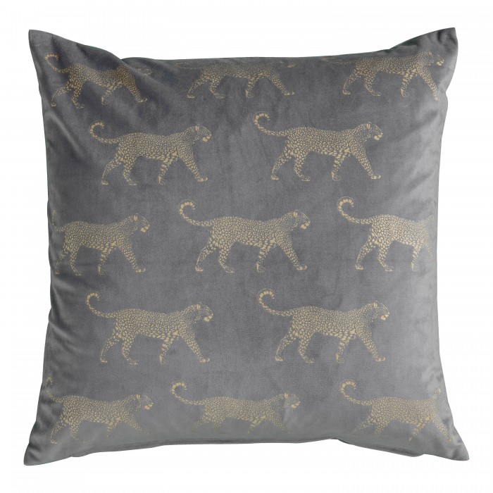 Leopard Metallic Velvet Cushion Grey