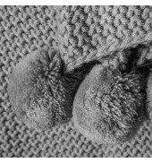 Moss Stitched Pom Pom Throw Grey