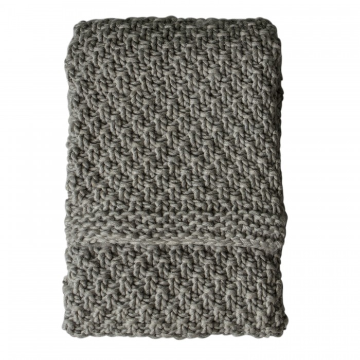 Moss Chunky Knitted Throw Grey