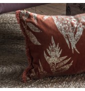 Velvet Metallic Leaves Cushion Terracotta
