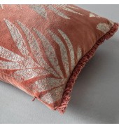 Velvet Metallic Leaves Cushion Terracotta
