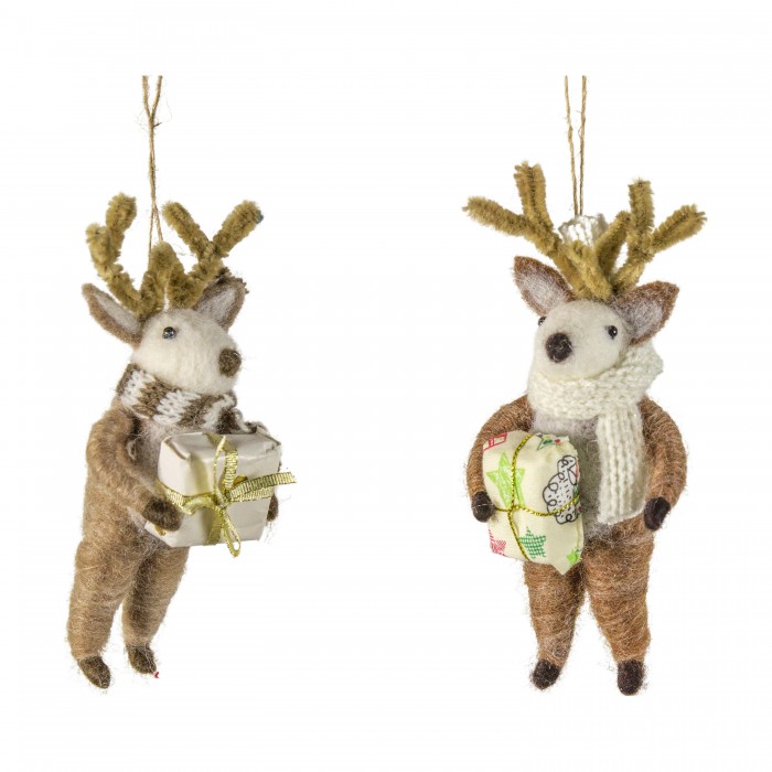 Reindeers with Gold Gifts Set of 2