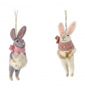 Winter Hares Grey and Blush Set of 2