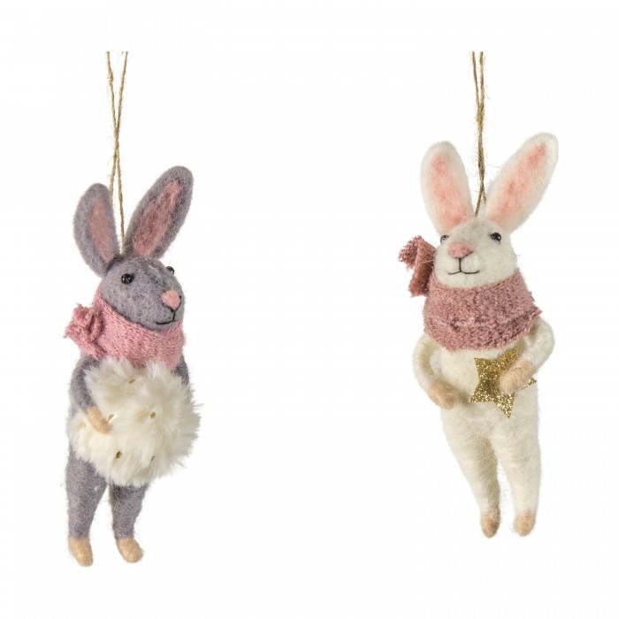 Winter Hares Grey and Blush Set of 2
