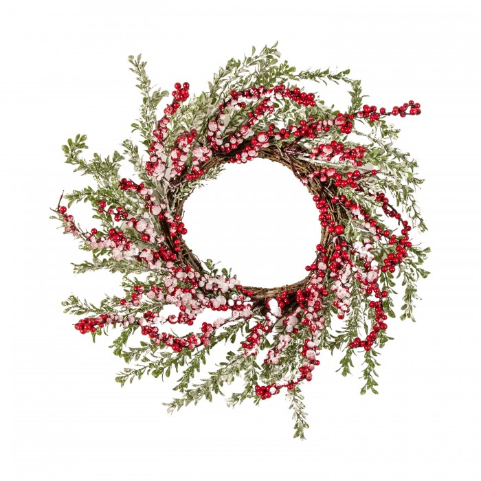 Frosted Mini Leaf Wreath Red Berries