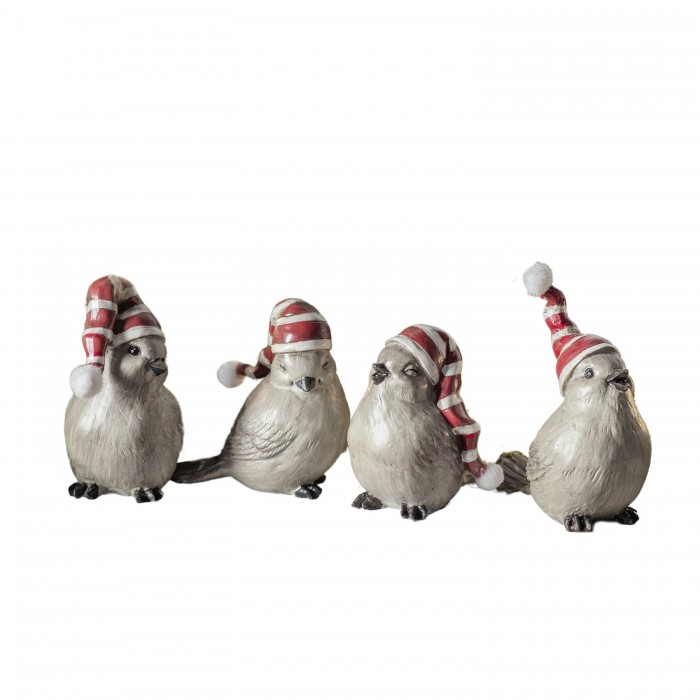 Birds with Stripey Hats Set of 4