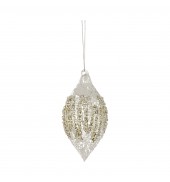 Clear Pale Gold Glitter Droplet Baubles (3pk)
