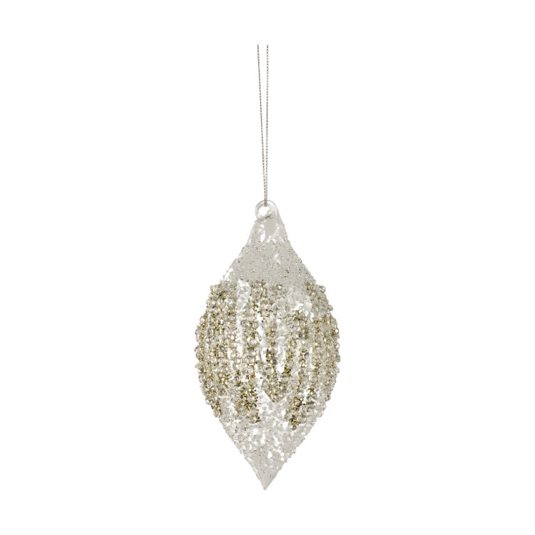 Clear Pale Gold Glitter Droplet Baubles (3pk)