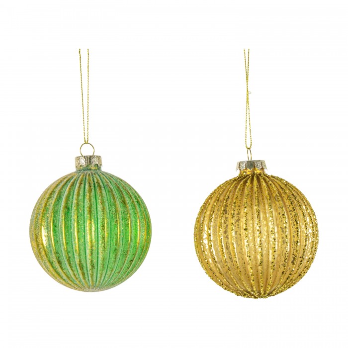 Green Gold Ripple Assorted Baubles Set of 6