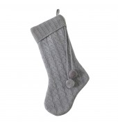 Pompom Knitted Stocking Grey