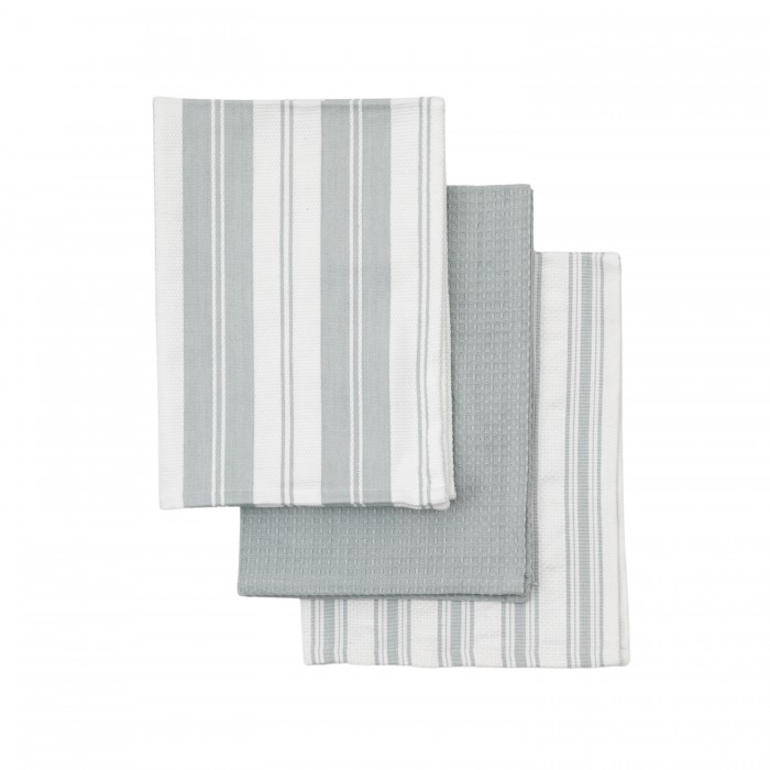 Organic Cotton Stripe Tea Towel Silver (3pk)