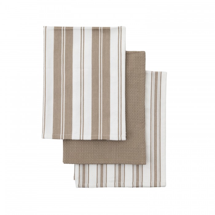 Organic Cotton Stripe Tea Towel Taupe (3pk)