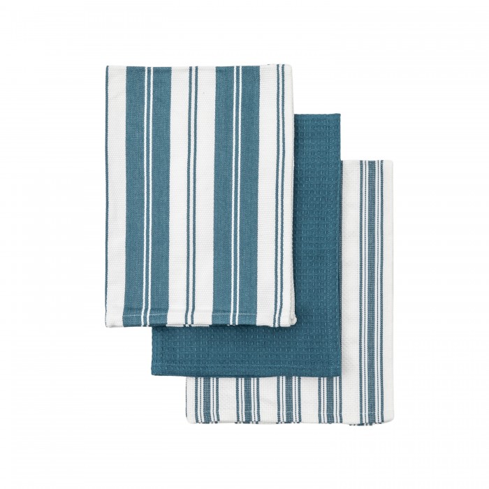 Organic Cotton Stripe Tea Towel Blue (3pk)